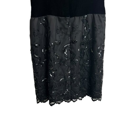 CH Carolina Herrera Black Velvet Lace Sequin Sheath Dress Sz 10 Cocktail Evening - Picture 7 of 8